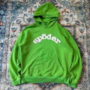 Sp5der Logo Green Pullover Hoodie Large
